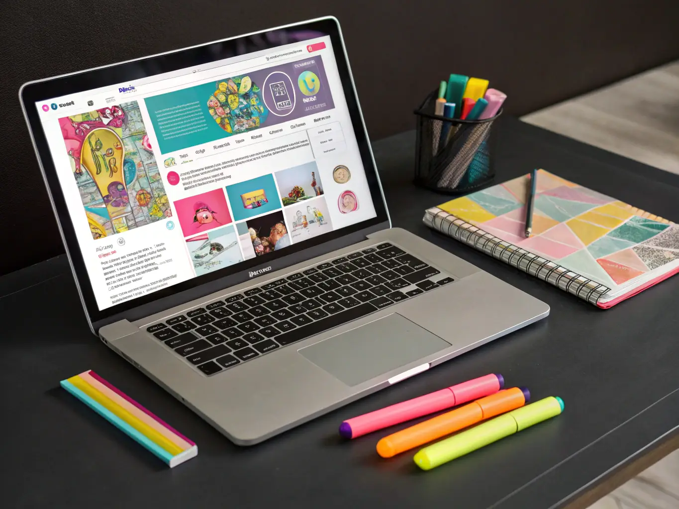 A content calendar and various content pieces (blog posts, social media graphics) representing Apex Visuals' content creation services. The image should convey strategy and creativity.