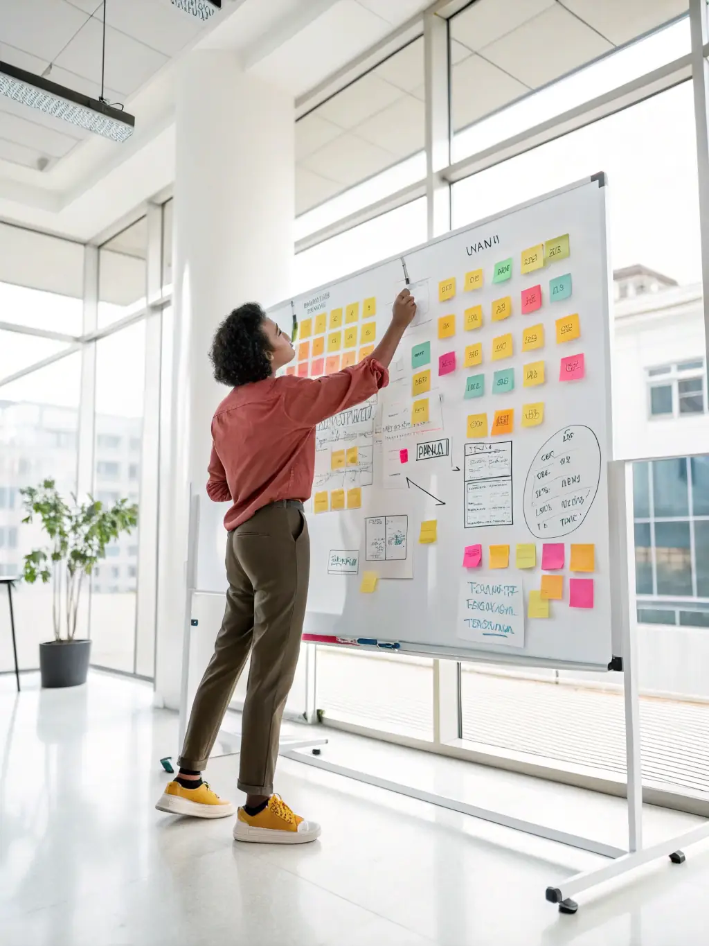 An icon depicting a brainstorming session with sticky notes and visual concept boards, representing the strategy phase at Apex Visuals.